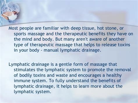 Therapeutic benefits of manual lymphatic drainage