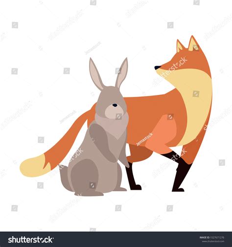 Cartoon Fox Rabbit Over White Background Stock Vector (Royalty Free ...