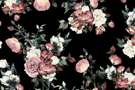 Vintage Pink & Cream Dark Floral Wallpaper Mural | Hovia | Black floral ...