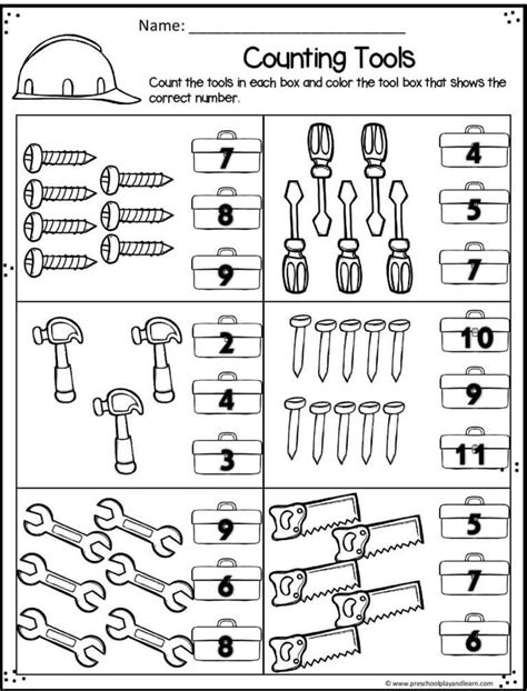 Construction counting worksheets for preschool and kindergarten age k ...