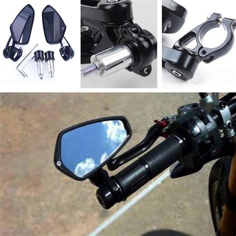 7/8 22mm Motorcycle Mirrors Bar End Blue Glass Rear View Motor Handlebar End Mirror Cafe Racer ...