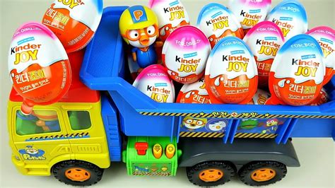 Kinder Joy Surprise eggs and Pororo truck toys - YouTube