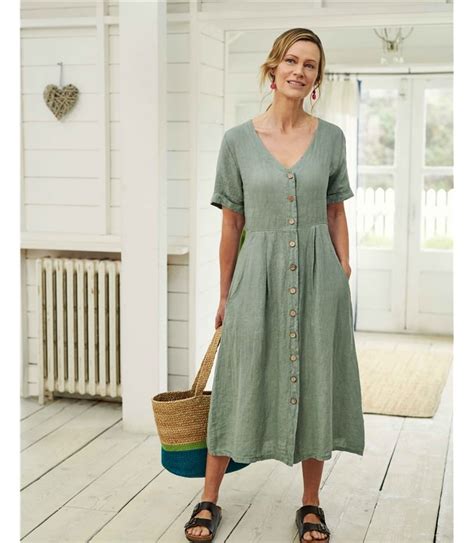 Verdigris | Button Through Linen Dress | WoolOvers AU