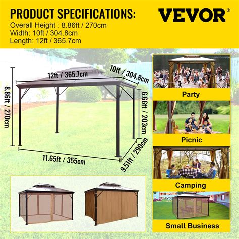 VEVOR Hardtop Gazebo 10' x 12' with Netting - Metal Gazebo Aluminum ...