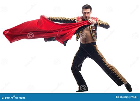 Handsome Toreador In Black Costume With Red Cloth Stock Image - Image ...