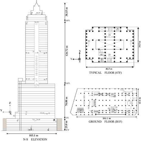 Configuration of the SK Tower: elevation and floor plans. The sensor... | Download Scientific ...