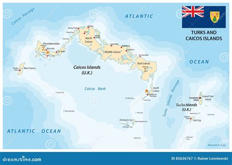 Turks and Caicos Islands Map with Flag Stock Vector - Illustration of providenciales, british ...