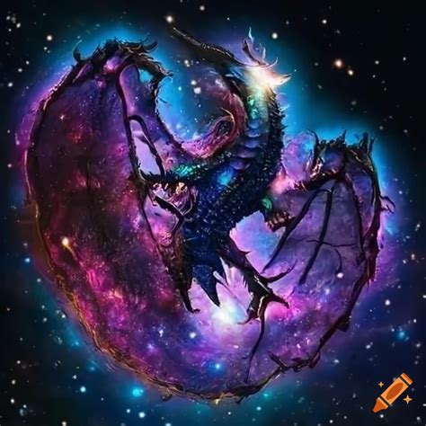 Massive majestic western cosmic dragon made up of the universe itself ...