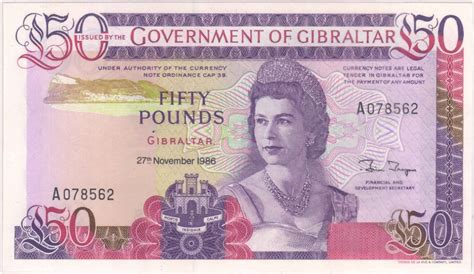 Gibraltar 50 pounds 1986 unc currency note - KB Coins & Currencies