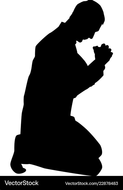 Man pray on his knees silhouette icon black color Vector Image