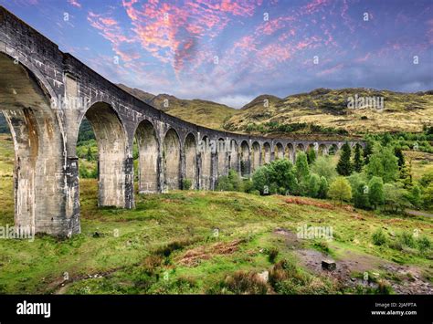 Glenfinnan Viaduct at dramatic sunset, Scotland landscape, UK Stock Photo - Alamy