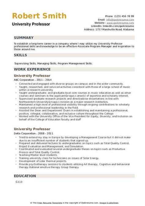 University Professor Resume Samples | QwikResume