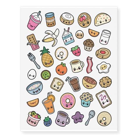 Cute Breakfast Food temporary tattoos | Zazzle.com | Cute food drawings ...