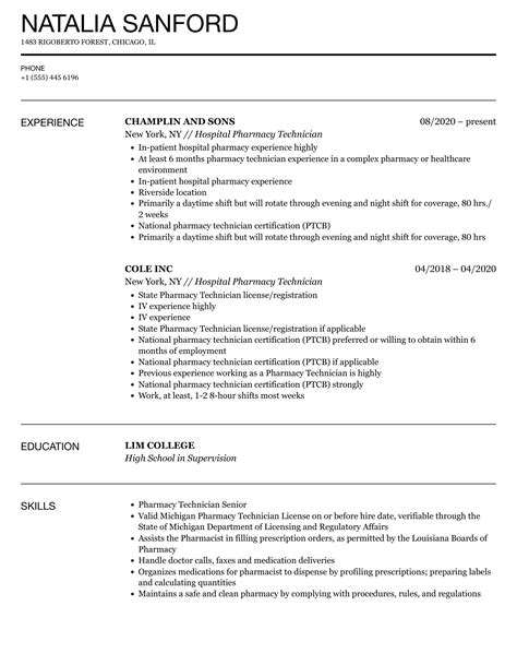 Hospital Pharmacy Technician Resume Samples | Velvet Jobs