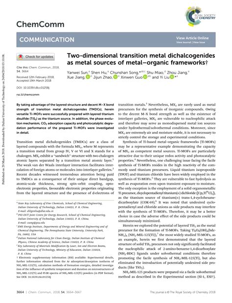 (PDF) Two-dimensional transition metal dichalcogenides as metal source of metal-organic frameworks