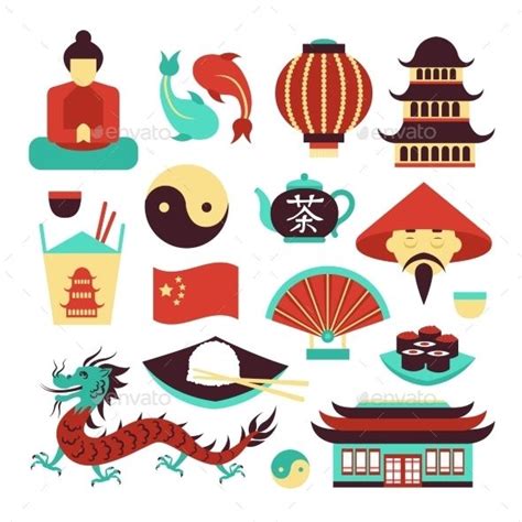 China Symbols Set | China culture, Chinese culture, Chinese cartoon