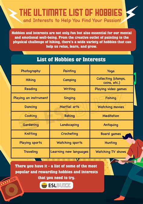 List of Hobbies and Interests to Inspire Your Leisure Time - ESLBUZZ