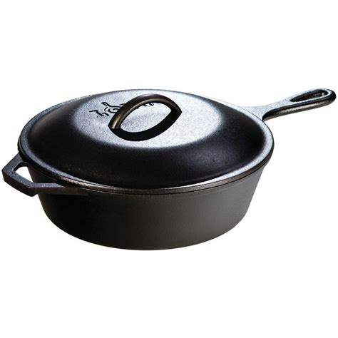 Lodge Black Seasoned Cast Iron Deep Skillet with Cover - 18 1/4"L x 12 5/8"W x 5 7/8"H