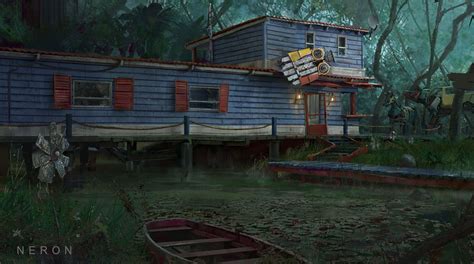 Swamp House, Dimitri Neron | Swamp house, House, Landscape illustration