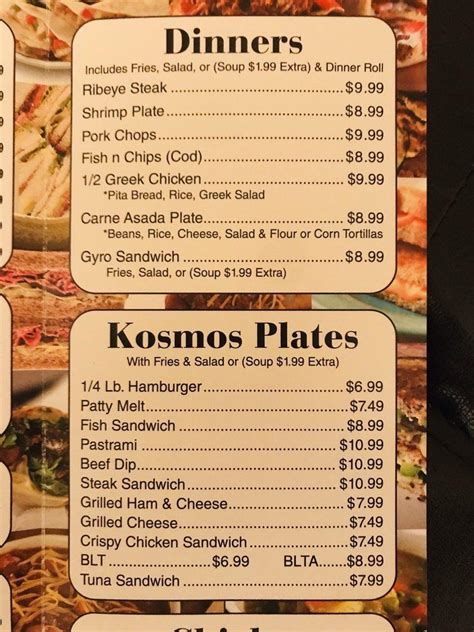 Menu at Kosmos Burgers restaurant, San Dimas