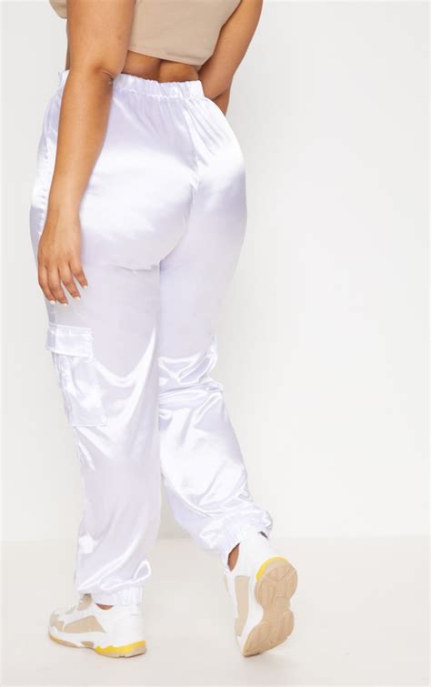 Plus White Satin Cargo Pants | PrettyLittleThing USA