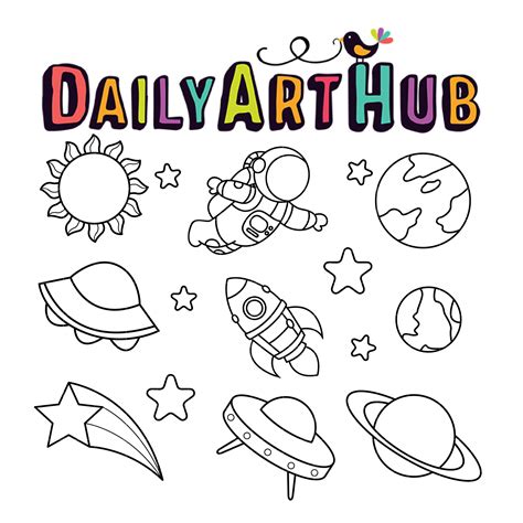 Space and Solar System Outline Drawing Clip Art Set – Daily Art Hub // Graphics, Alphabets & SVG