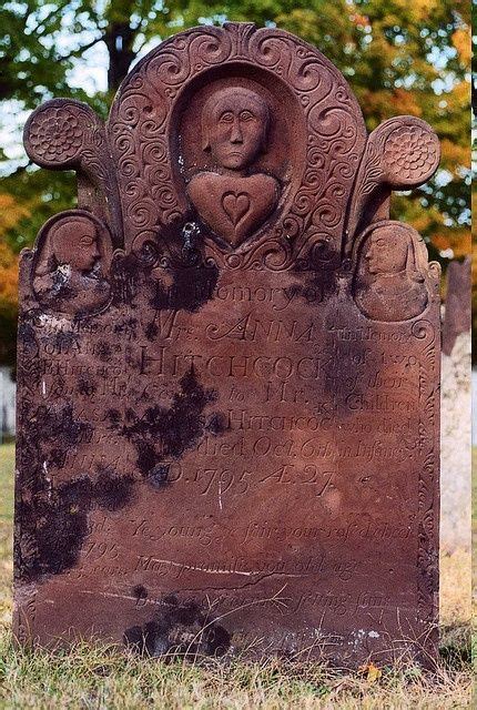 Hillside Cemetery, Cheshire, Connecticut -- Unusually ornate marker made from sandstone for Anna ...