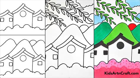 Easy scenery Drawing Step by Step Tutorial for beginners - Kids Art & Craft