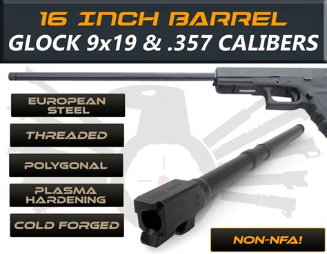 Gen 3 & 4 Glock 16" Long Barrel - IGB Austria Match Grade Polygonal 16" Threaded Barrel For 9x19 ...