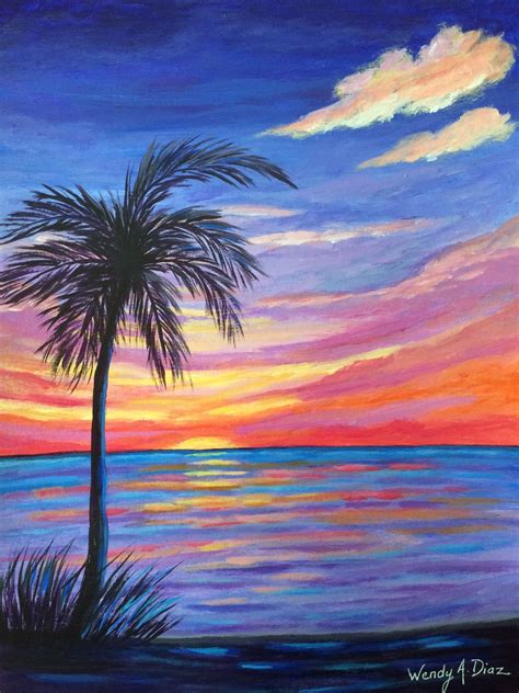 Abstract Palm Tree Sunset Beach Paintingoriginal - Etsy