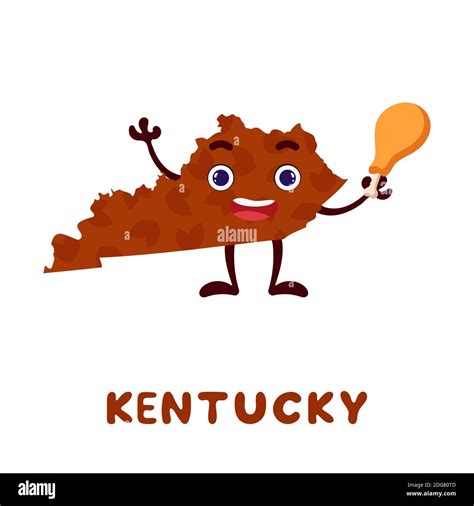 Cute cartoon Kentucky state character clipart. Illustrated map of state ...