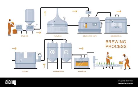 Beer brewing production process vector illustration. Cartoon flat ...