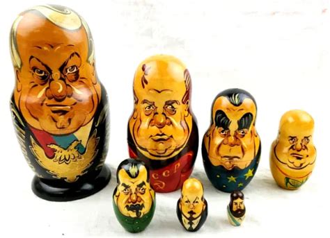 VINTAGE RUSSIAN NESTING Dolls Soviet Political Leaders Wooden Set of 7 ...