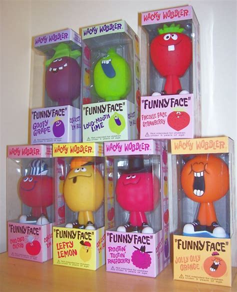 five funky face toys are on display in their boxes