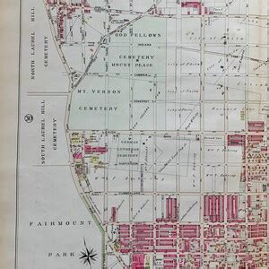 Fairmount Park Map, Original 1895 Philadelphia Atlas, Strawberry Mansion, Fairmount Park, East ...