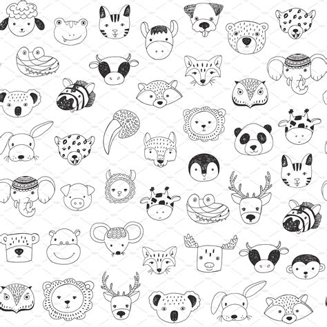 Animal Faces In Trendy Glasses | Animal doodles, Doodle illustration ...