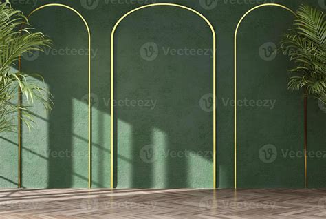 Mockup decorates green color wall paint background for product ...