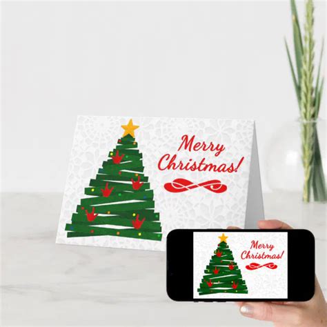 ASL Christmas Tree Card w/ ILY Handshape Ornaments | Zazzle