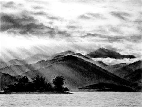 River Landscape Pencil Drawing