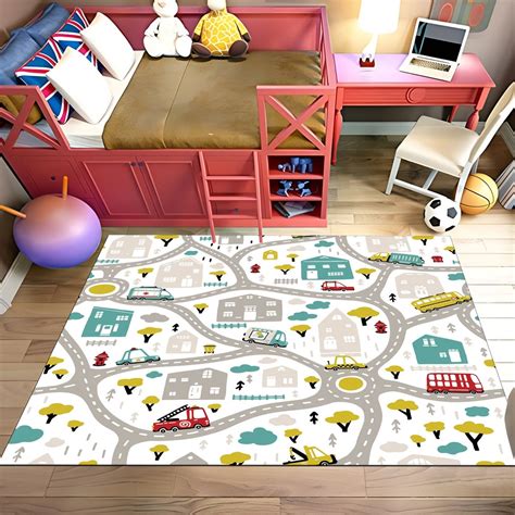 City Road Map Nursery Rug, Washable Kids Rug, Kids Play Mat, Non-slip Play Carpet, Children Room ...