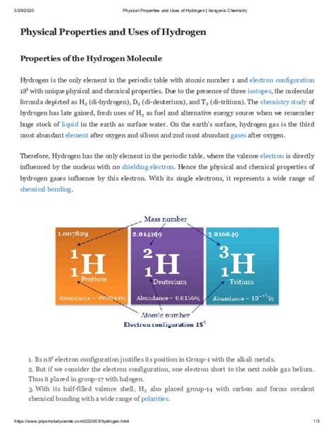 (PDF) Physical Properties and Uses of Hydrogen Properties of the ...