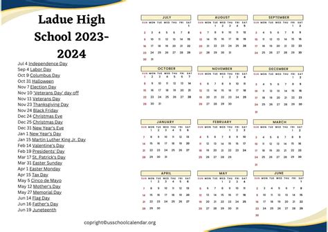 Ladue High School Calendar with Holidays 2023-2024