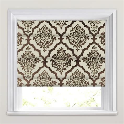 Mocha Brown Large Velvet Damask Pattern Roman Blinds