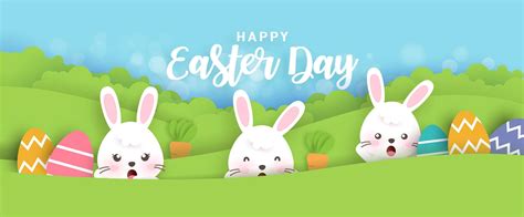 Paper Cut Easter Banner with Rabbits, Eggs 834183 Vector Art at Vecteezy