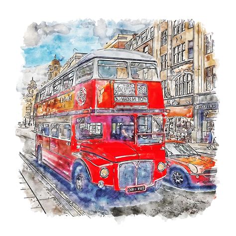 Red Bus London Watercolor sketch hand drawn illustration 10367234 Vector Art at Vecteezy