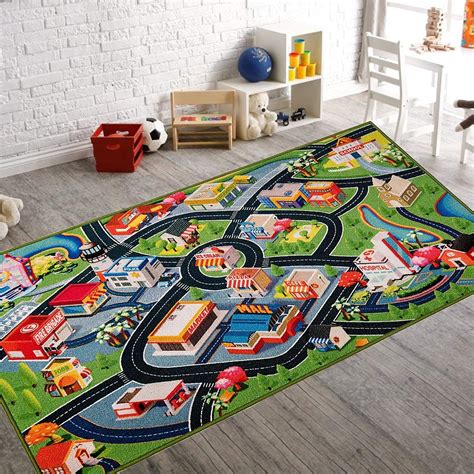 Kids Rug Play Mat for Playing Toy Car 80X150 cm,Play Rug Road Rugs for ...