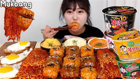 🔥불닭쌈🔥 드디어 먹어봤어요!!!! | 매운 팽이버섯, 불닭볶음면 | Buldak rice paper wraps Mukbang ASMR - YouTube