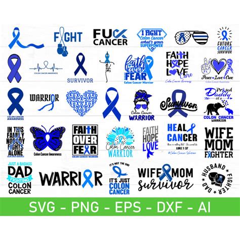 Colon Cancer Awareness svg Bundle, Blue Ribbon svg, Fight Co - Inspire ...