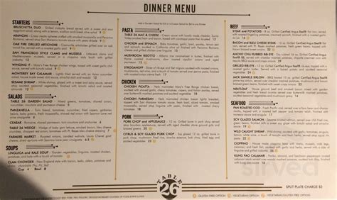 Table 26 menu in Turlock, California, USA