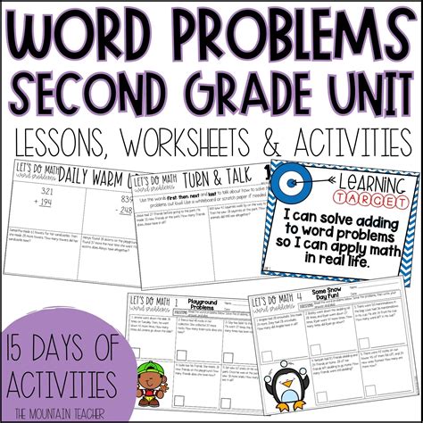 2 Digit Addition and Subtraction Word Problems Worksheets 2nd Grade Math Unit - The Mountain Teacher